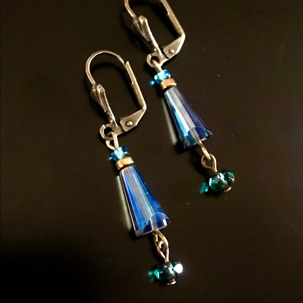 BoHo Iridescent Blue Crystals on Bronze Earrings